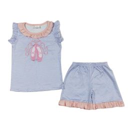 Clothing Sets Wholesale childrens short sleeved embroidered shirt top summer girl two-piece set Q240517
