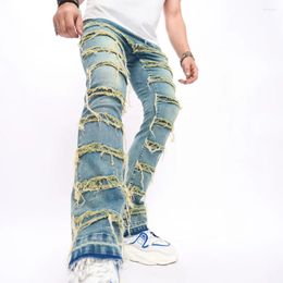 Men's Jeans Men Retro Style Stacked Spliced Slim Straight Biker Pants Streetwear Male Casual Denim Trousers