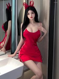Casual Dresses Sexy Temptation Lace Up Silk Smooth Satin Passion Strap Dress Women Backless Summer Mature Chest Wrapping NDOJ