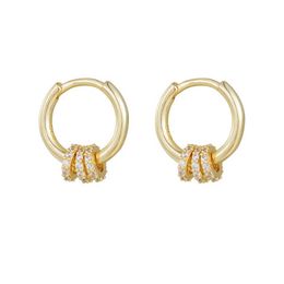 Stud Popular Hip-hop Style Simple Three-loop Hoops Huggies Earrings 925 Sterling Silver 18k Gold Plated Jewellery for Women Girls Q240517