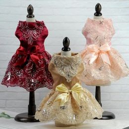 Dog Apparel LM Wedding Dress For Pet Lace Skirt Clothes Party Cat Bowknot Tutu Puppy Costume