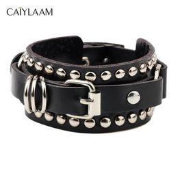 Charm Bracelets CAIYLAAM Punk Style Rivet Leather For Women Rock Jewellery Black And White Men Hip Hop Couple7286889