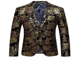 Black Gold Blazer Men Paisley Floral Pattern Wedding Suit Jacket Slim Fit Stylish Costumes Stage Wear For Mens Blazers Designs6250228
