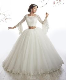 Arabic Style Ivory Lace Two Piece Quinceanera Dresses Long Sleeve vestidos de 15 anos debutante Ball Gown Long Prom Dress9705948