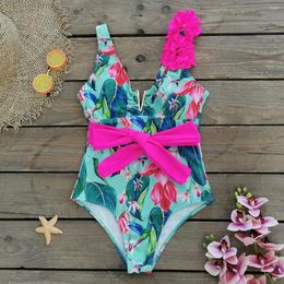 Women's Swimwear 2024 European And American V-neck Printing Foreign Trade One-piece Swimsuit Strap Backless Sexy Triangle