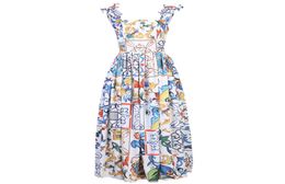 Fashion Runway Summer Dress 2020 New Women039s Bow Spaghetti Strap Backless Blue and White Porcelain Floral Print Long Dress T18049633