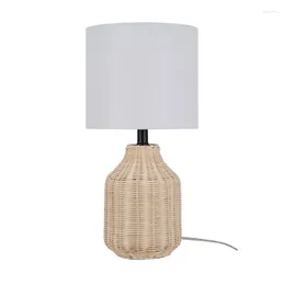 Table Lamps 18" Woven Rattan Lamp Natural Finish For Bedroom