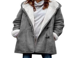 Women039s Jackets Coat Jacket Cow Horn Buckle Pockets Solid Color Fleece Lined Hooded Overcoat Outerwear Winter Clothes Women P2250810