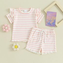 Clothing Sets Ruffle Short Sleeve Baby Girls Summer Outfits Cute Toddler Infant Soft Cotton Layered Tank Tops Belted Shorts Set Kids Clothes