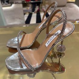 Aquazzura Aura crystal Yes Darling sandals Womens encrusted Stiletto Heel Sandal 95mm Silver mirror Rhinestone crystal ball Mules Evening shoes Luxury Designer sh