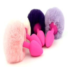 Medium Size Rabbit Tail Anal Plug Bunny Butt Plug Silicone Booty Beads Anal Dildo Anal Sex Toys Sex Products1764388