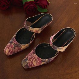 Dress Shoes Chinese Style Series High Heels Summer Woman Fashion Mules Slippers Mary Jane For Women Zapatos Mujer Pumps