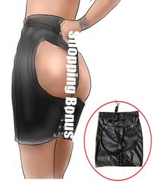 Butt Exposed Spanking Skirt Bondage Leather Mini Dress Open Buttock Thong Maid Accessories Adult Sex Toys Y2006162493741