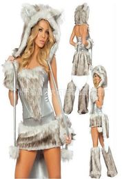 Newest Sexy Furry Fasching Wolf Cat Girl Halloween Costume Cosplay Fancy Party Dresses Full Set Xmas party clothing gift8746627
