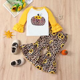 Clothing Sets Fashionable Leopard Print Round Neck Contrasting Shoulder Long Sleeved Top Speaker Pants Baby Girl Set