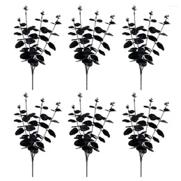 Decorative Flowers Black Silk Realistic Cloth Eucalyptus Branches Halloween Decorations For Indoor Centerpieces Table Settings