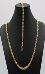 Solid Jewellery Set Rope Chain 24K Gold Filled Necklace Bracelet Chain Men Women 6mm Wide ed Choker6733249