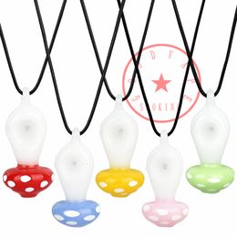 Latest Colorful Spotted Mushroom Necklace Art Pipes Glass Filter Bowl Portable Herb Tobacco Cigarette Holder Smoking Handmade Handpipes DHL