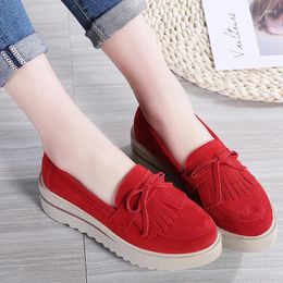 Casual Shoes Fashion Autumn Spring Women Platform Woman Flat Swing Classic Tassel Lady Slip On Comfort Black Women's Suede