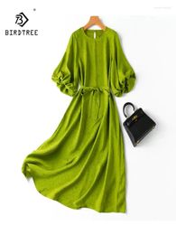 Party Dresses BirdTree Real Silk Elegant For Women Flower Bud Sleeve Solid Sweet Versatile Fairy Dress 2024 Summer D441101QC