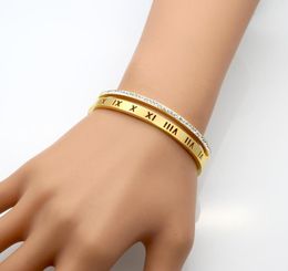 Luxury Women Style Hollowed Roman Numerals Bangle Bracelet Jewelry with Cubic Zirconia5215492