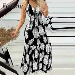 Casual Dresses Sexy Waist And Hip Suspender Long Dress Print Pattern V-Neck Beach Versatile Women Fashion Slim Bohemian
