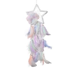 Dream Catcher Star Handmade Feather Wall Hanging Colourful Dreamcatcher with Light for Home Girl Bedroom Decor 3202