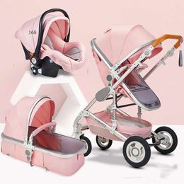 Designer High Landscape Baby Stroller 3 In 1 Hot Mom Pink Stroller Travel Pram Carriage Basket Baby Car Seat And Trolley Suit Soft High-End 16