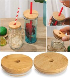 Bamboo Cap Lid Reusable Mason Jar Lids 70mm 86mm with Straw Hole and Silicone Seal Drinkware for Canning Drinking Jars Top Bottle 1651128