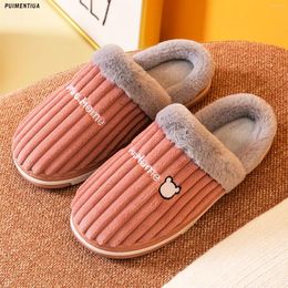 Slippers Cute Cotton For Men Women Winter Flats Soft Non-Slip Warm Fluffy Shoes Cartoon Bear Slides Couple Indoor House