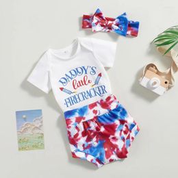 Clothing Sets 4th Of July Baby Girl Outfits Born Short Sleeve Daddy S Little Firecracker Romper Dye Bloomer Shorts Set