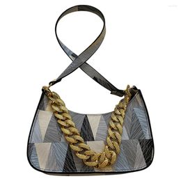Evening Bags Women Underarm Thick Chain Colourful Triangle Printed Ladies Handbags PU Leather Hobos Fashion For Travel Female Purse