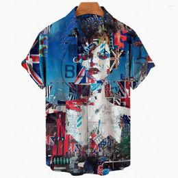 Men's Casual Shirts 2024 Hawaiian Shirt Retro Abstract Character Graffiti Print Hip Hop Oversized Lapel For Men