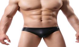 Men Underpants Black Patent Leather Briefs Sexi Underwear Man Bikini Sexy U Convex Gay Lowrise Sissy Lingerie For4043332