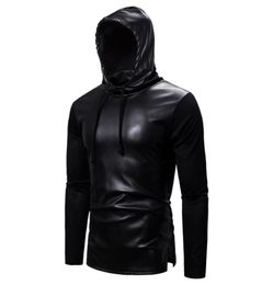 new autumn trade men039s long sleeve patchwork leather Tshirt hooded boy fashionable t shirt black color3948527