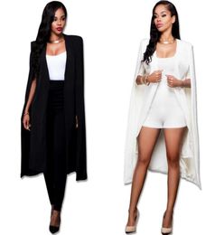 Fashion Cloak Cape Blazer Women Long Coat White Black Lapel Split Long Sleeve Pockets Solid Casual Suit Jacket Workwear8696748