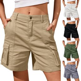 Women's Shorts For Women Cargo Knee Length 6 Pockets Elastic Waist Long Summer Casual