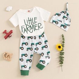 Clothing Sets Infant Baby Boys Summer Outfits Letter Print Crew Neck Short Sleeve Rompers Long Pants Hat 3Pcs Clothes Set