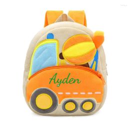 Backpack Personalised Text Kids Cartoon Car Cute Sanitation Vehicle Lift Truck Plush School Bags Boys Girls Lightweight