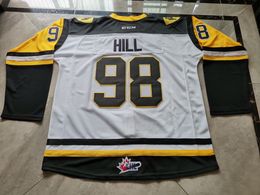 Hockey jerseys Physical photos Brantford 98 HILL White Men Youth Women High School Size S-6XL or any name and number jersey