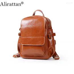 Backpack Alirattan 2024 Women Genuine Leather Bag High Quality Large Capacity Cowhide Female Trendy Shopping Travel Vacation