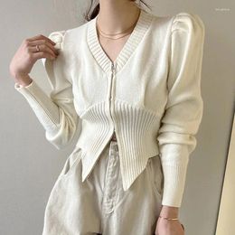 Women's Knits Korean Cardigan Sweater Chic Autumn/Winter Irregular Design Feel Bubble Sleeve Double Zipper Short Knit Coat Women