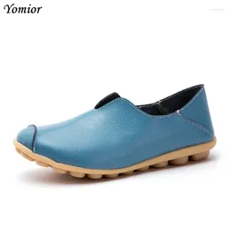 Casual Shoes Yomior Big Size Flats Round Toe Slip-On Solid Loafers Soft Genuine Leather Comfortable Driving Mother