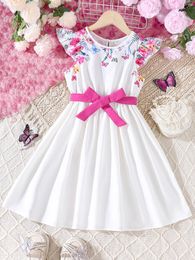 Girl Dresses Girls' Summer Children's Dress Romantic Countryside Style Cute And Sweet Printed Little Flying Sleeves