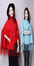 Spring Autumn New Womens Elegant Socialite Cashmere Tassel Cardigan Sweaters Batwing Sleeves Turtleneck Cape Outwear Knit Poncho2076669