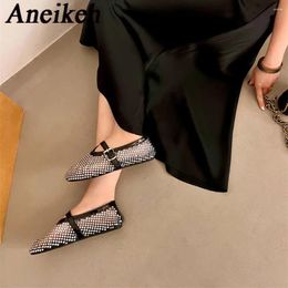 Casual Shoes Aneikeh Retro Sequin Rhinestone Ballet Flat Women Mesh Hollow Outs Mary Jane Loafers Summer Woman Dinner