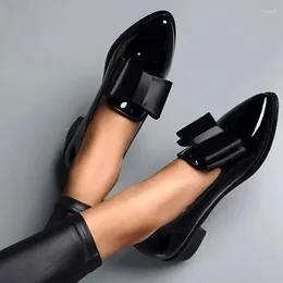 Casual Shoes Bow Women Flats Patent Leather Ballerina Low Heels Female Loafers Pointed Toe Dress Woman Thick Heel Zapatos