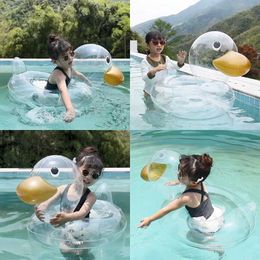 Sand Play Water Fun New inflatable swimming ring cute transparent duck swimming seat ring baby childrens shaft ring 0-4 years old Q240517