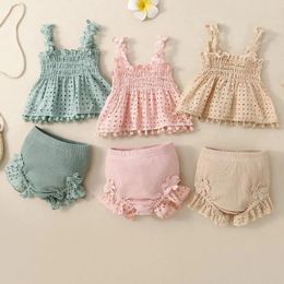 Clothing Sets 2PCS Baby Girl Summer Flower Sling Harness Set Triangle Crawling Suit Machine Washable