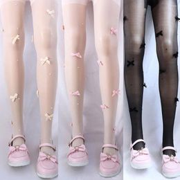 Women Socks Vintage Japanese Comfortable Nylon Sweet Velvet Bow Tights Pearl Ultra-thin Pantyhose Female Stockings